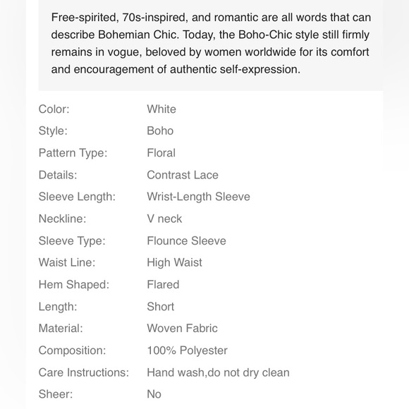 NWT. Shein 70s-inspired bohemian chic dress. White with gorgeous flowers. 3x. - Picture 5 of 7